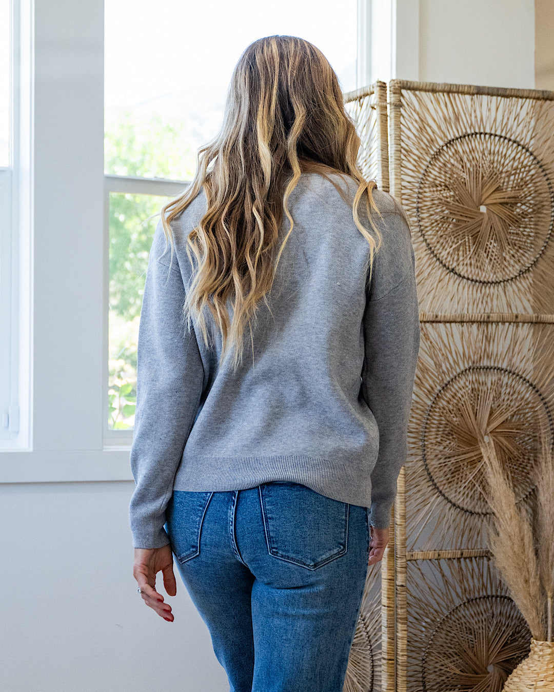 Brielle Drop Shoulder Knit Sweater - Heather Gray