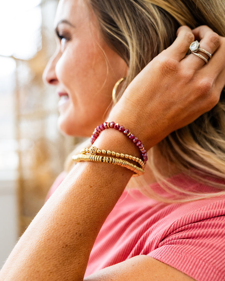 Gold and Wine Beaded Bracelet Set Trendy Wholesale