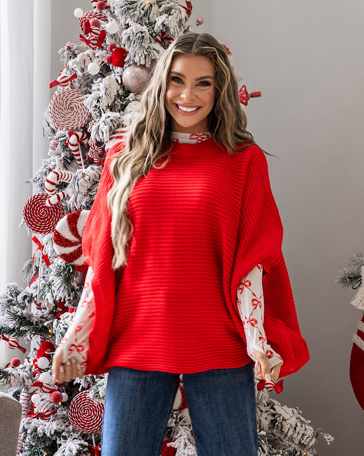 NEW! Meg Pullover Poncho Sweater - Red