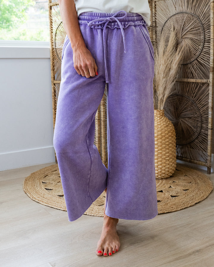 Cropped Wide Leg Comfy Pants - Lavender Zenana