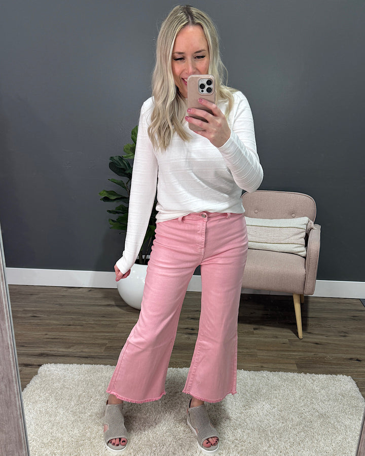 NEW! Mae Wide Leg Cropped Jeans - Pink Zenana