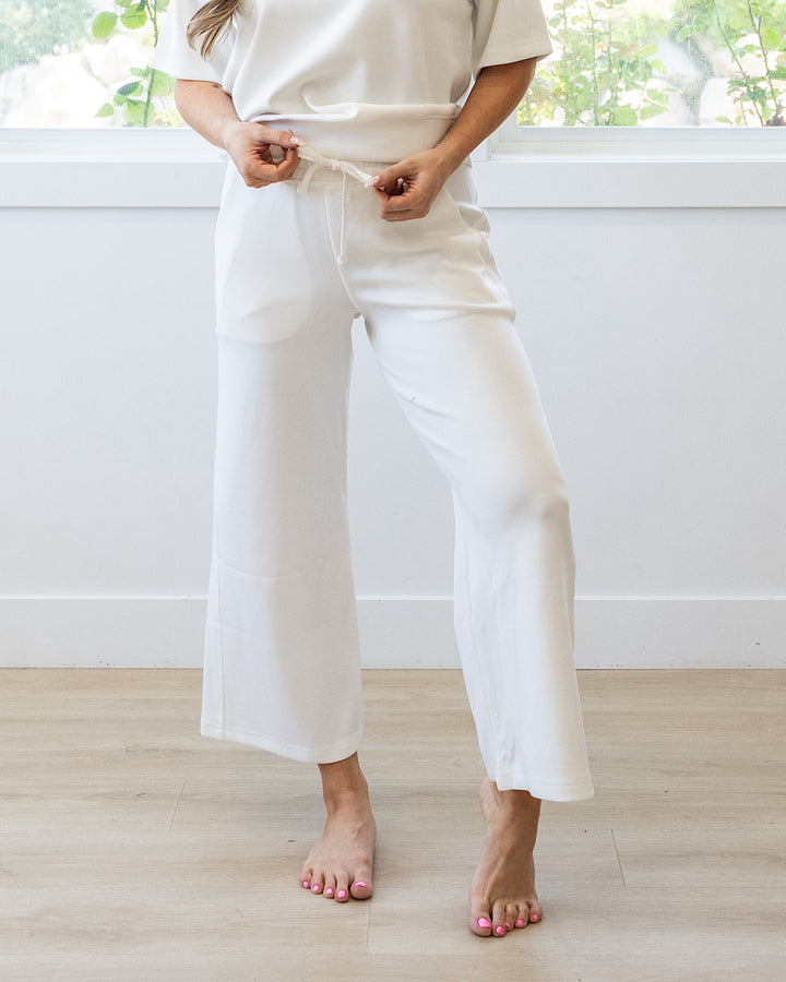 NEW! Kendall Scuba Fabric Wide Leg Pants - Cream