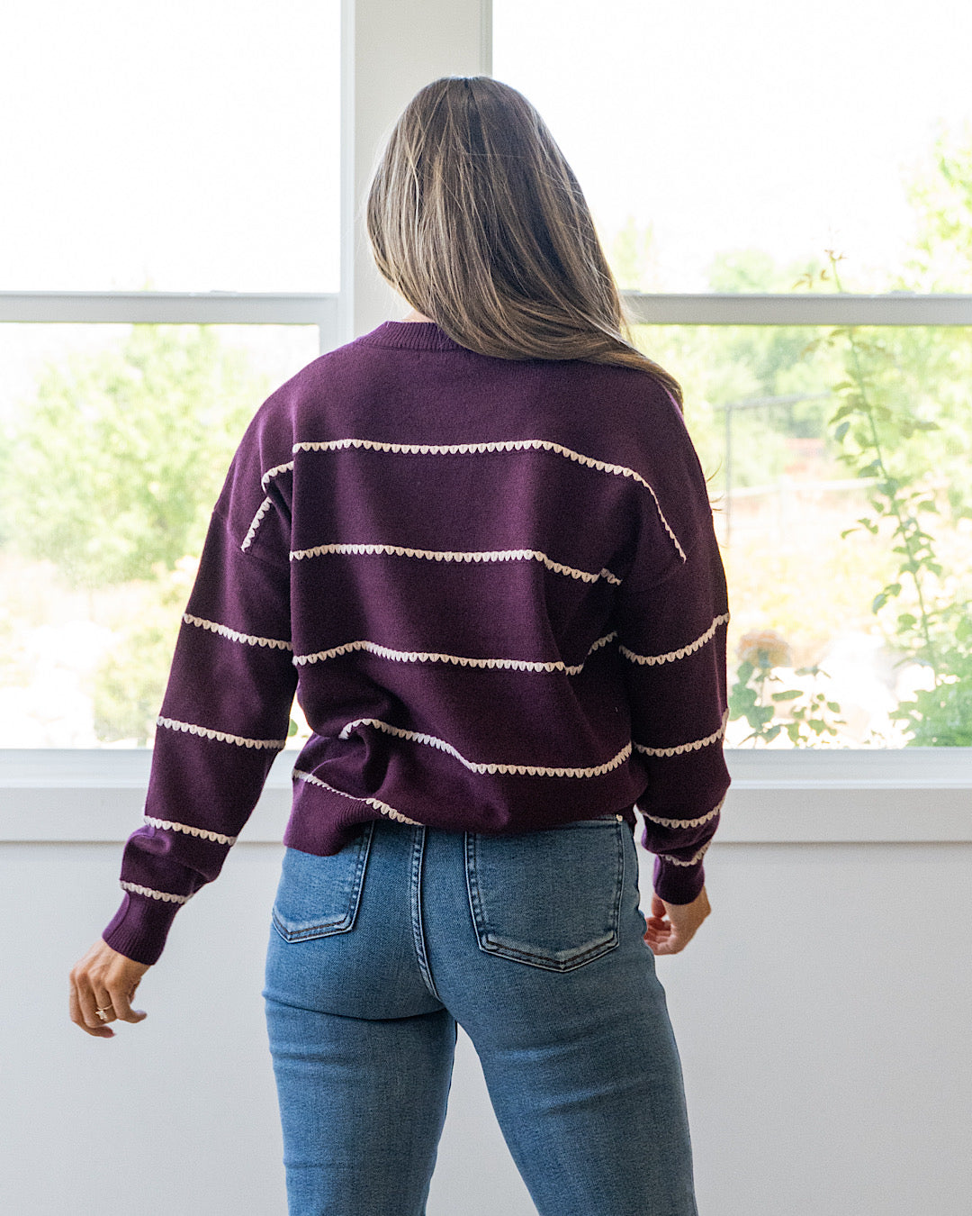 NEW! Jessie Textured Striped Sweater - Dark Plum Staccato