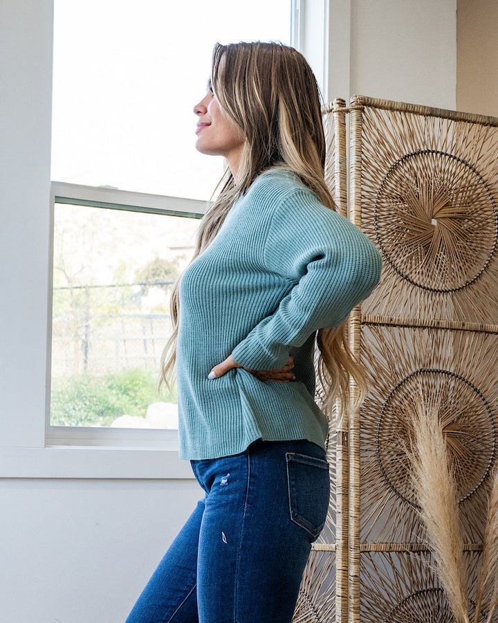 End Game Ribbed Knit Sweater - Teal Green FINAL SALE Be Cool