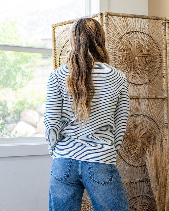 NEW! Emma Pinstriped Sweater - Ivory & Teal Staccato