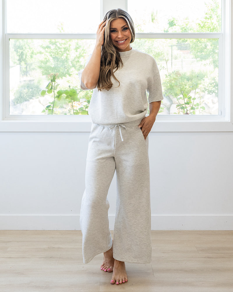 NEW! Macey Scuba Fabric Top - Light Heather Gray