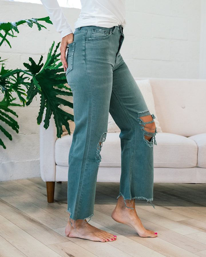 Vervet Mallard Green 90's Crop Flare Jeans FINAL SALE  Vervet   