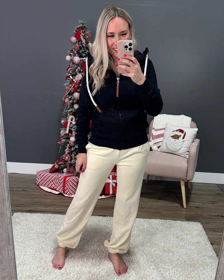 Cream Fleece Comfy Joggers Mono B