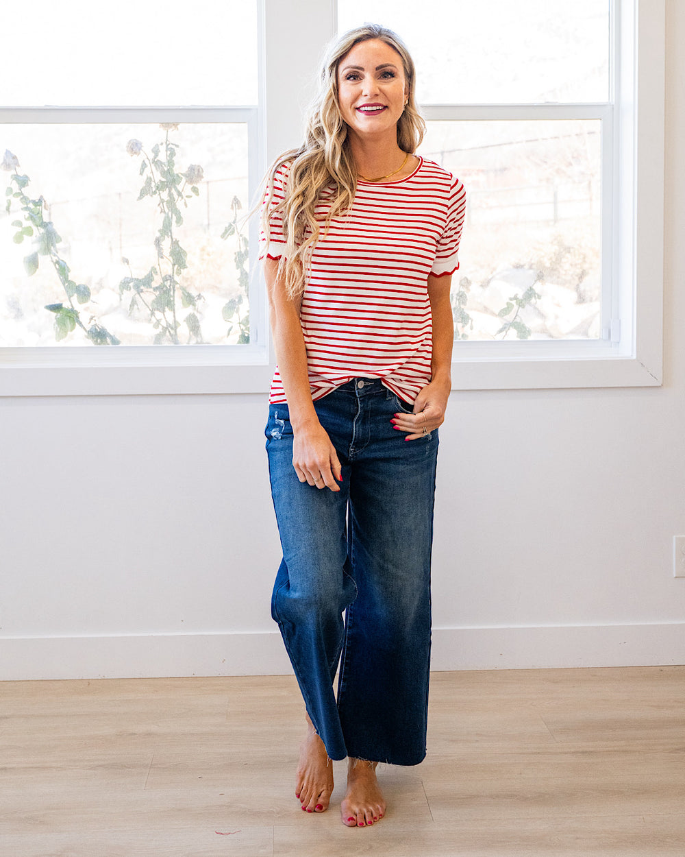 NEW! Best Time Striped Top - Ivory & Red Staccato