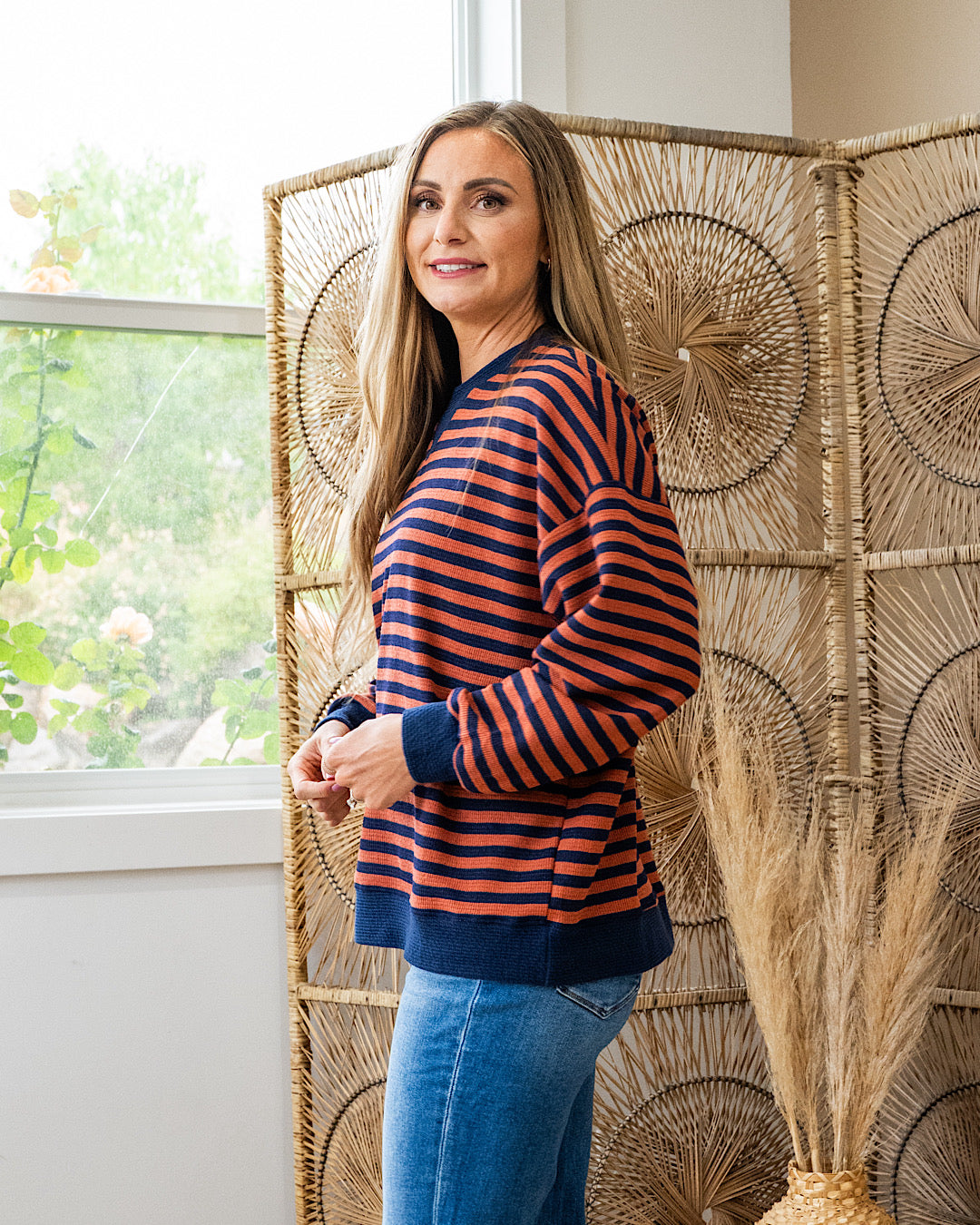 NEW! Can't Explain Striped Cloud Knit Sweatshirt - Navy & Rust Tres Bien