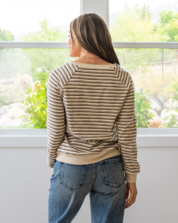 NEW! Jada Micro Brushed Striped Top - Ivory & Brown