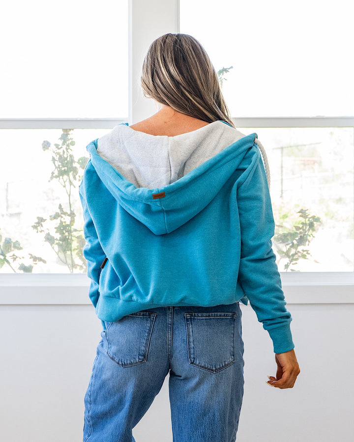 NEW! Wanakome Cropped Zip Up Hoodie - Lagoon Blue
