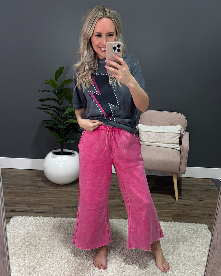 Cropped Wide Leg Comfy Pants - Hot Pink Zenana