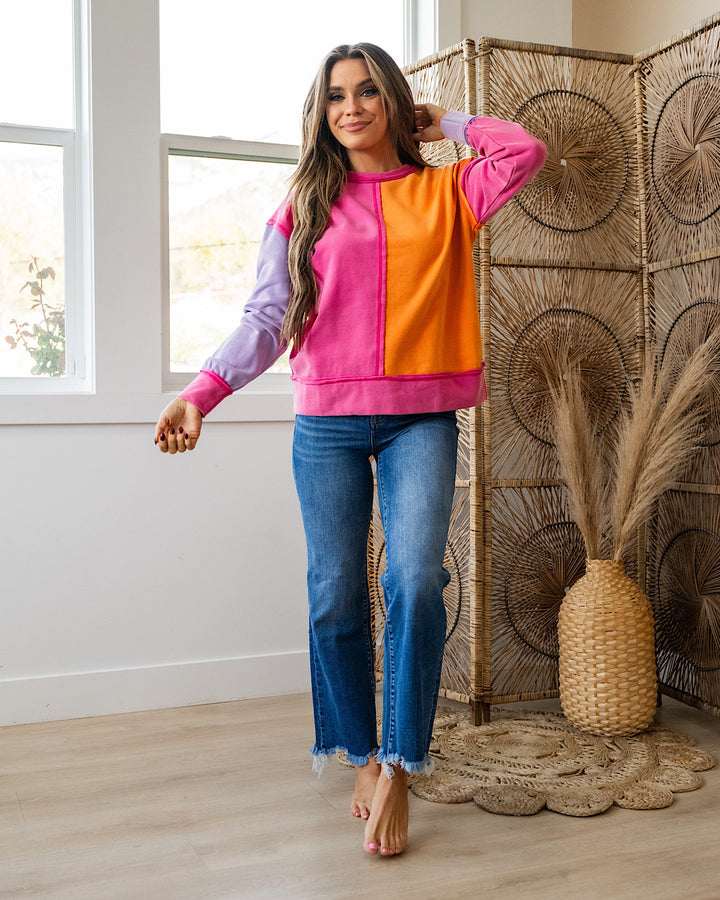 Luna Color Block Top - Fuchsia & Orange White Birch