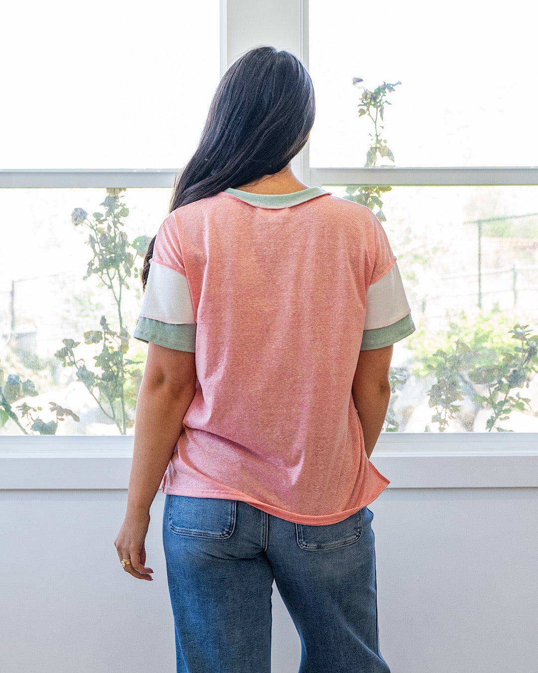 NEW! Savannah Color Block Top - Coral & Sage Lovely Melody