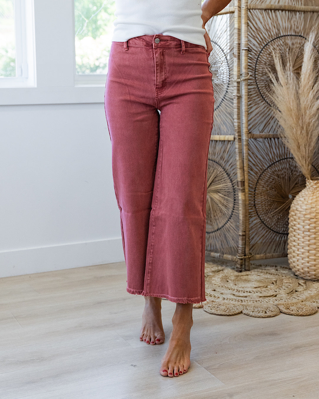 Mae Wide Leg Cropped Jeans - Cabernet  Zenana   