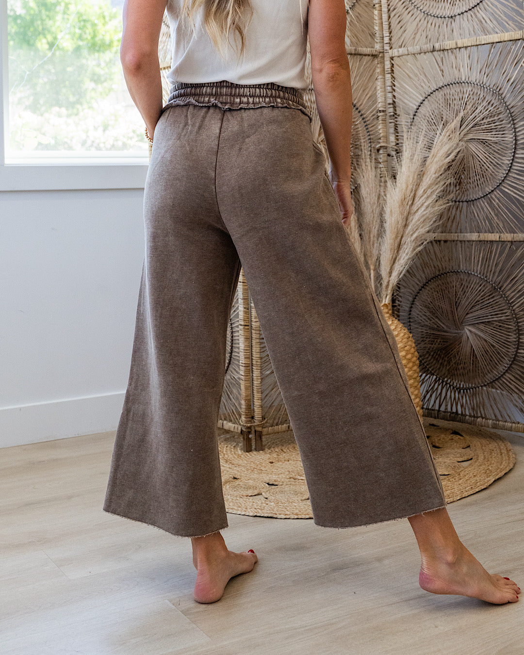 NEW! Cropped Wide Leg Comfy Pants - Mocha Zenana