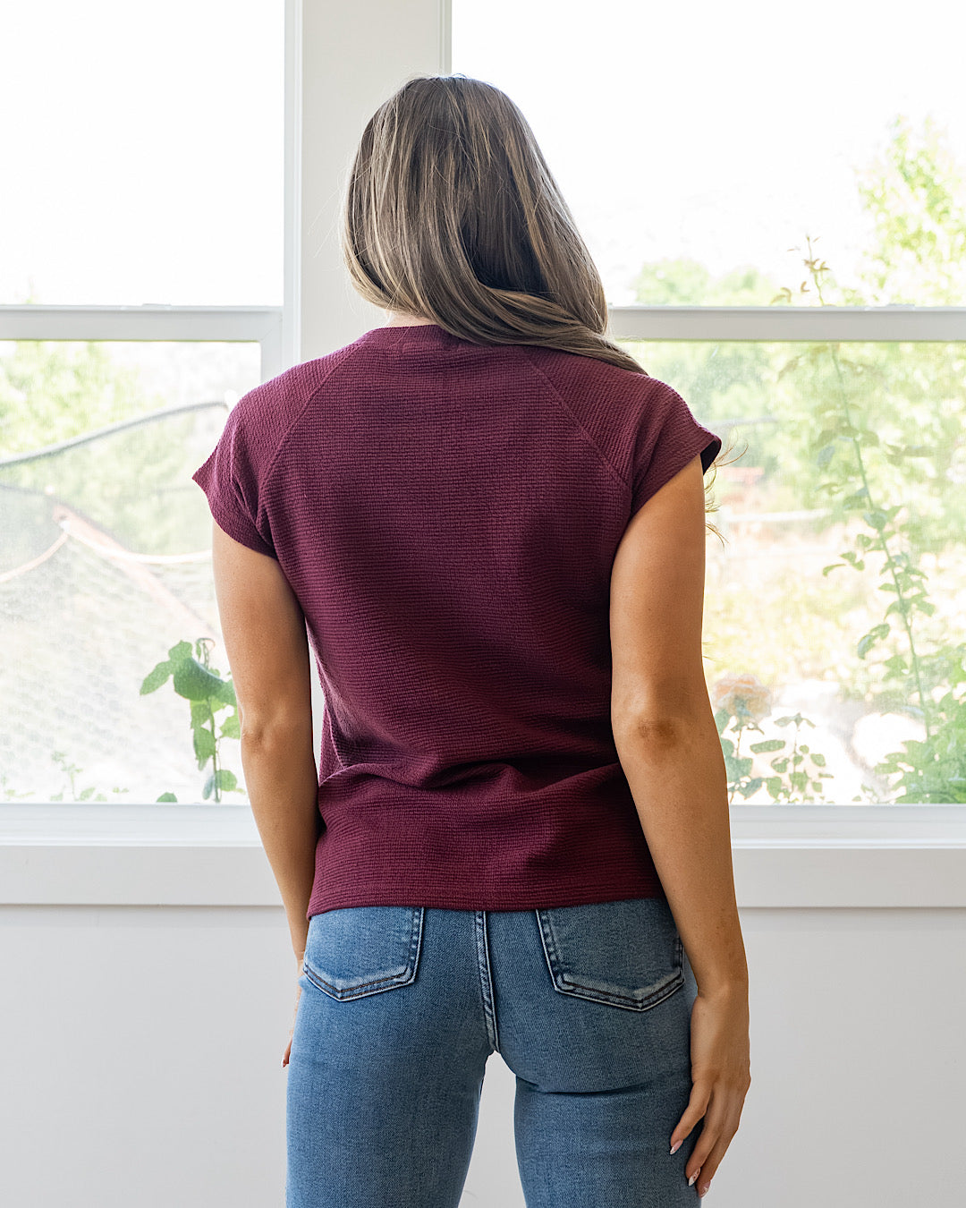 NEW! Justina Cloud Knit Short Sleeve Top - Wine