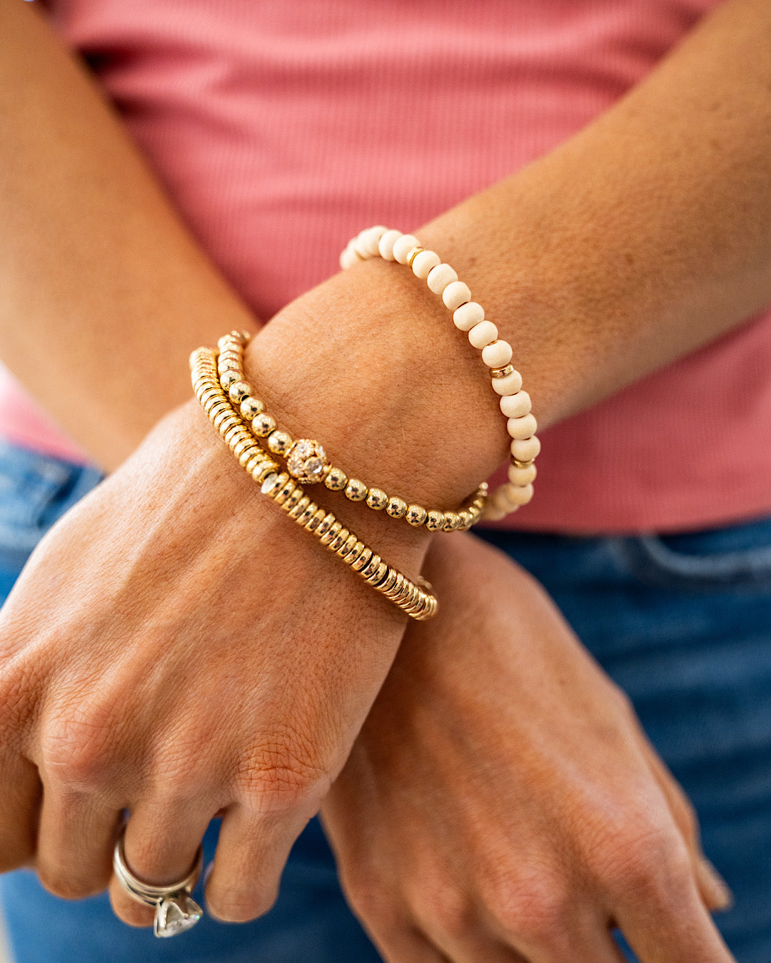 NEW! Gold and Cream Beaded Bracelet Set  Trendy Wholesale   