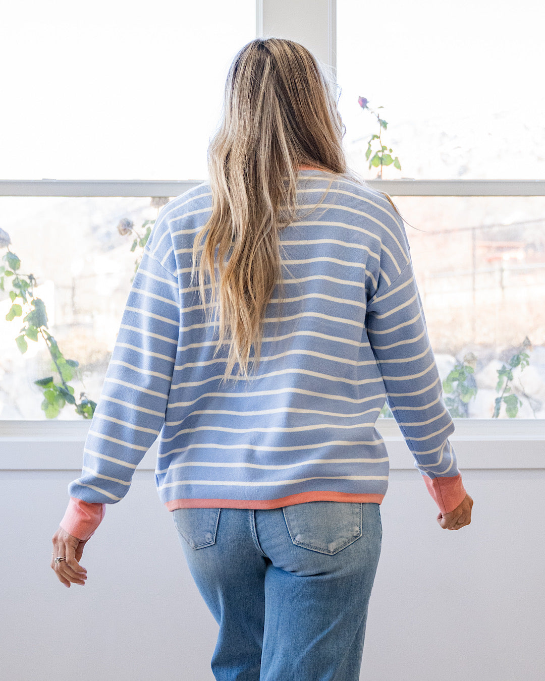 NEW! Charlotte Contrast Striped Sweater - Light Blue