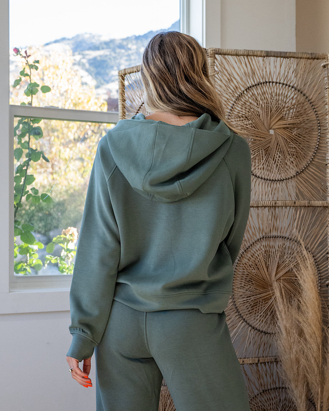 Rae Mode Buttery Soft Scuba Half Zip Hoodie - Sage Leaf