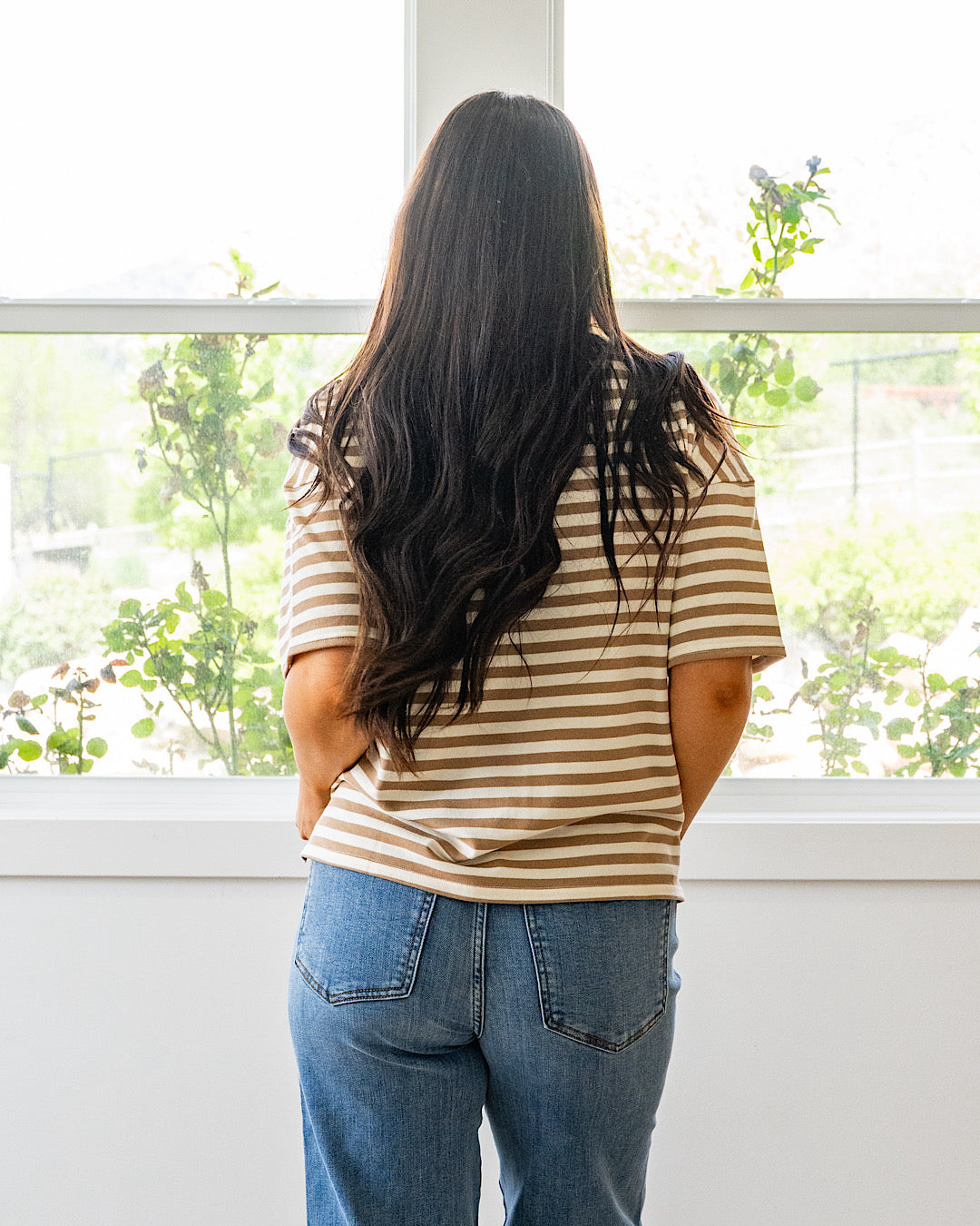 NEW! Hazel Contrast Striped Top - Tan & Blue