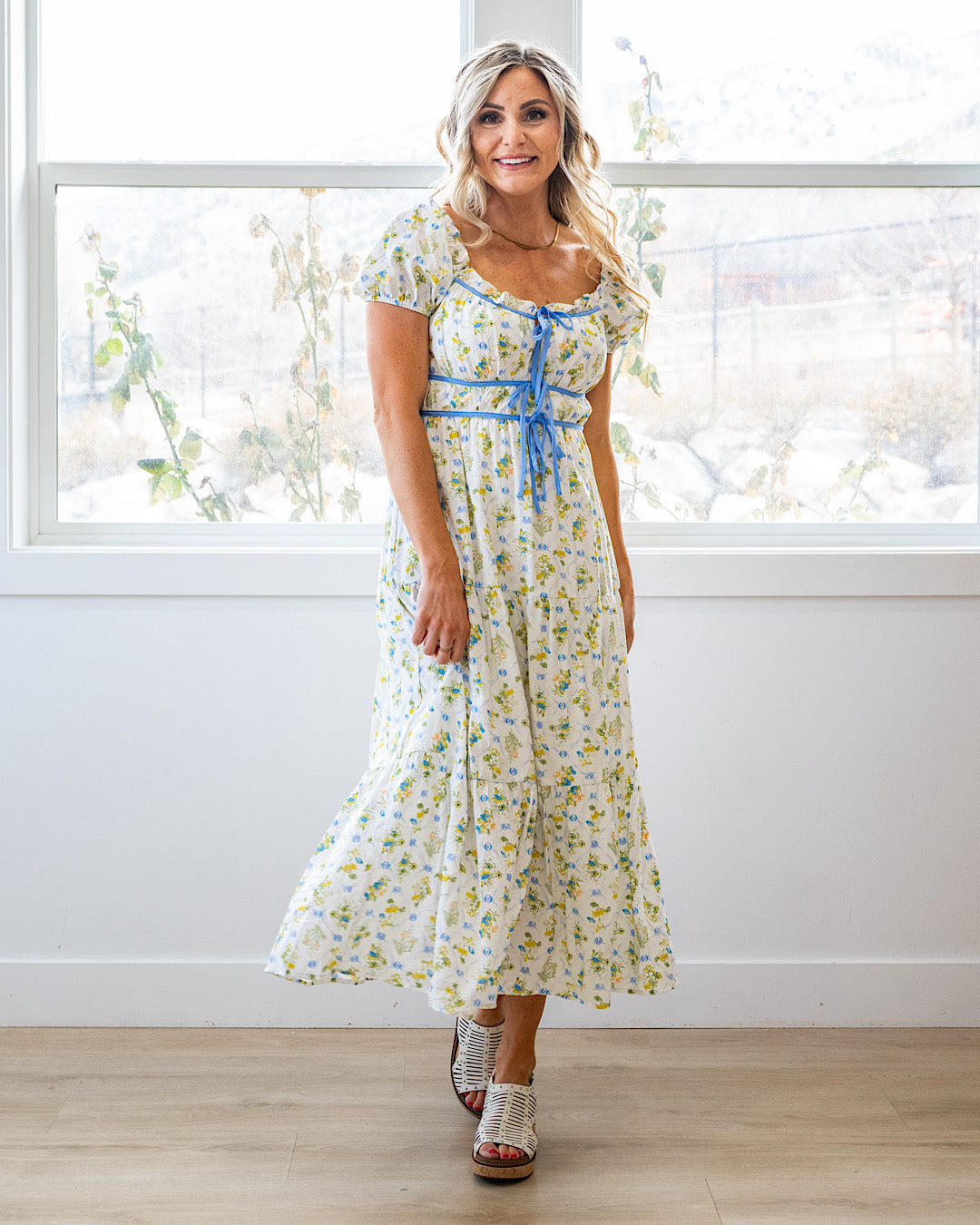So Sweet Floral Print Midi Dress - Blue Multi Mine