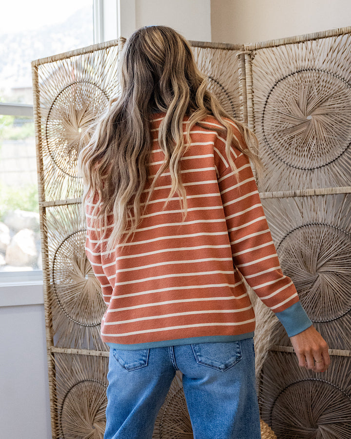 NEW! Charlotte Contrast Striped Sweater - Terracotta
