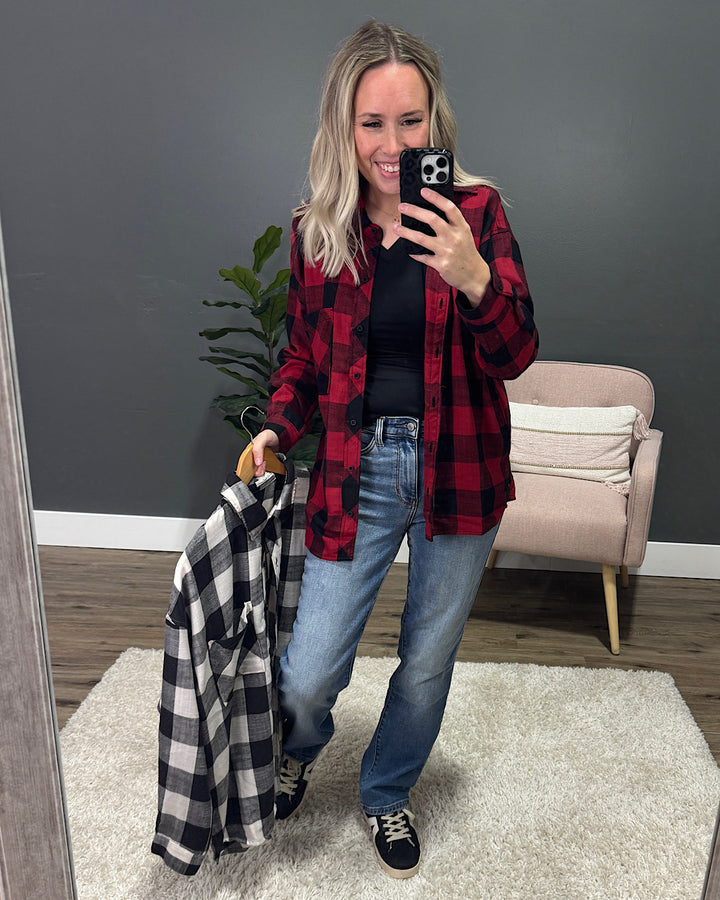 NEW! Devri Plaid Flannel Top - Cherry Be Cool