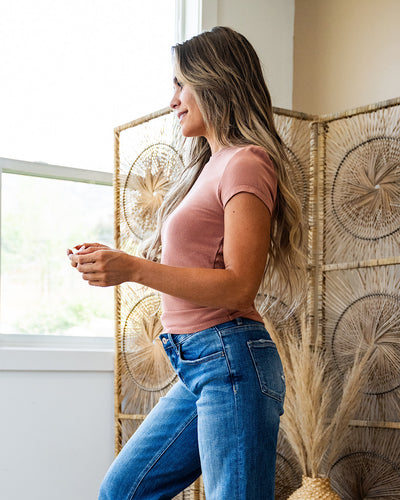 Cassidy Short Sleeve Ribbed Top - Tomato Cream  Be Cool   