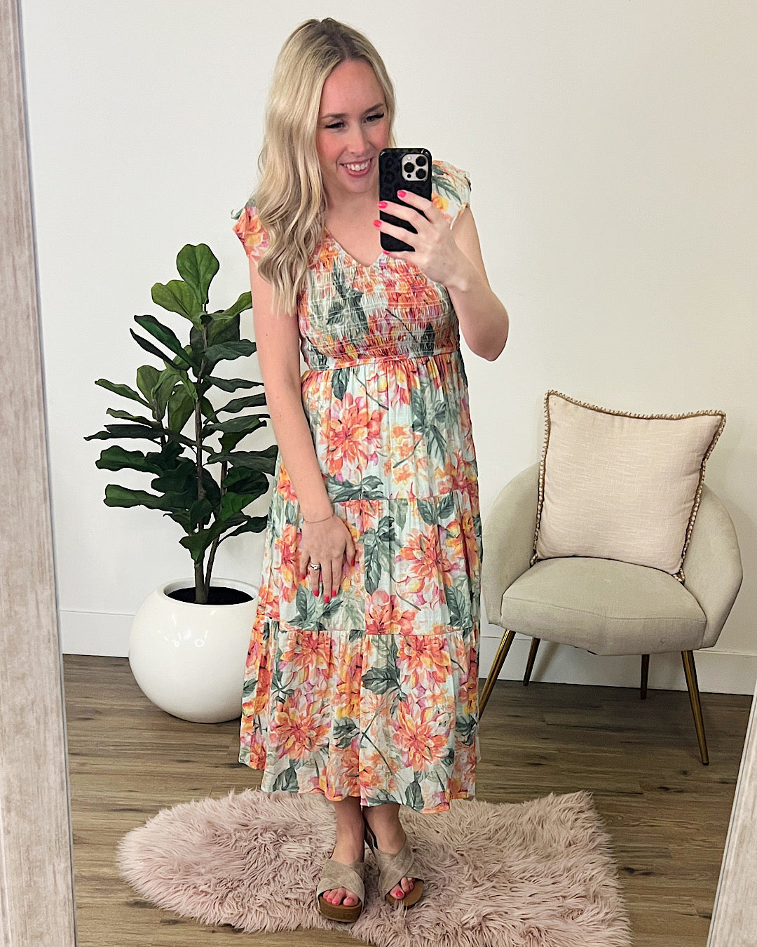 Cindy Water Color Floral Smocked Midi Dress FINAL SALE Mine