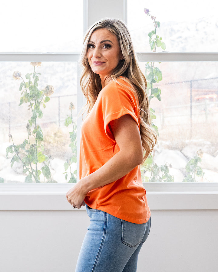 NEW! Melissa Roll Sleeve Top - Light Orange Staccato