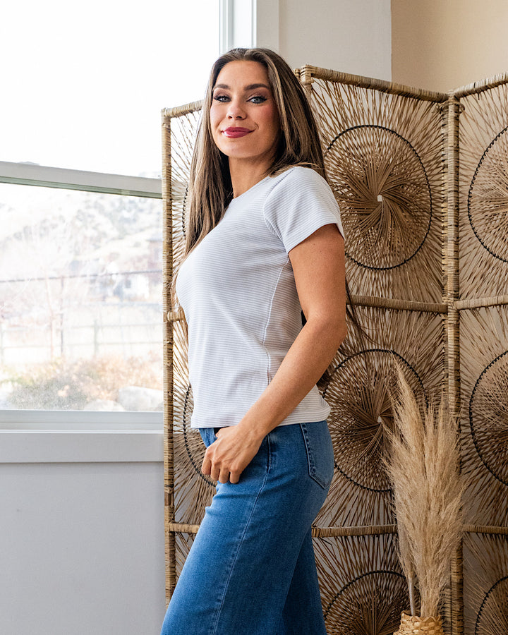 Lexi Light Heather Gray and Ivory Striped Top Thread & Supply