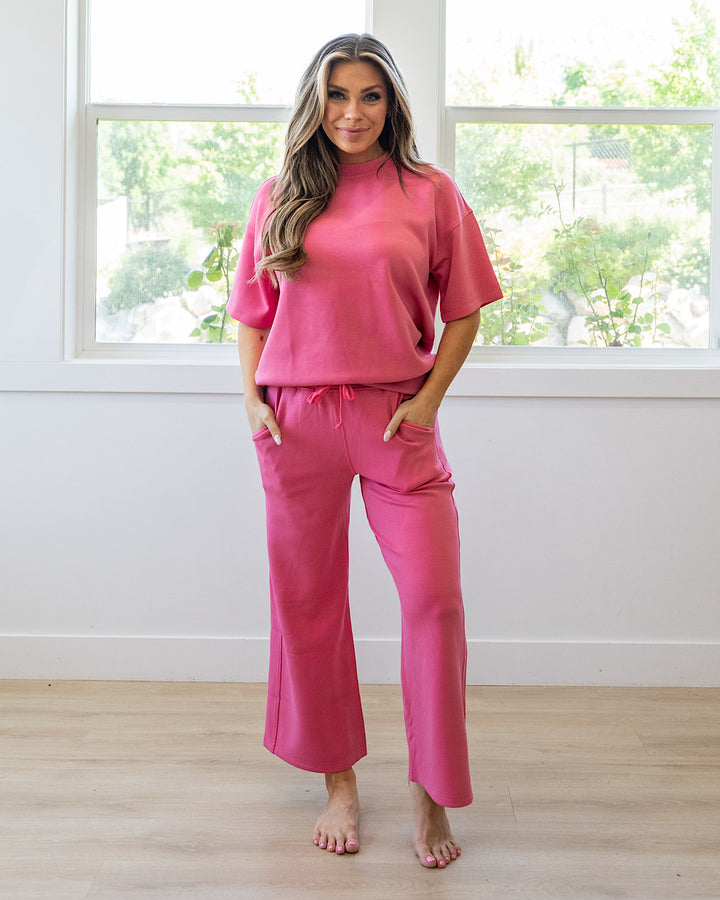 NEW! Kendall Scuba Fabric Wide Leg Pants - Brink Pink