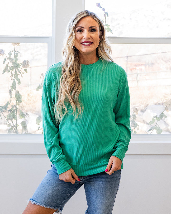 NEW! Mia Ribbed Crewneck Top - Emerald Michelle Mae
