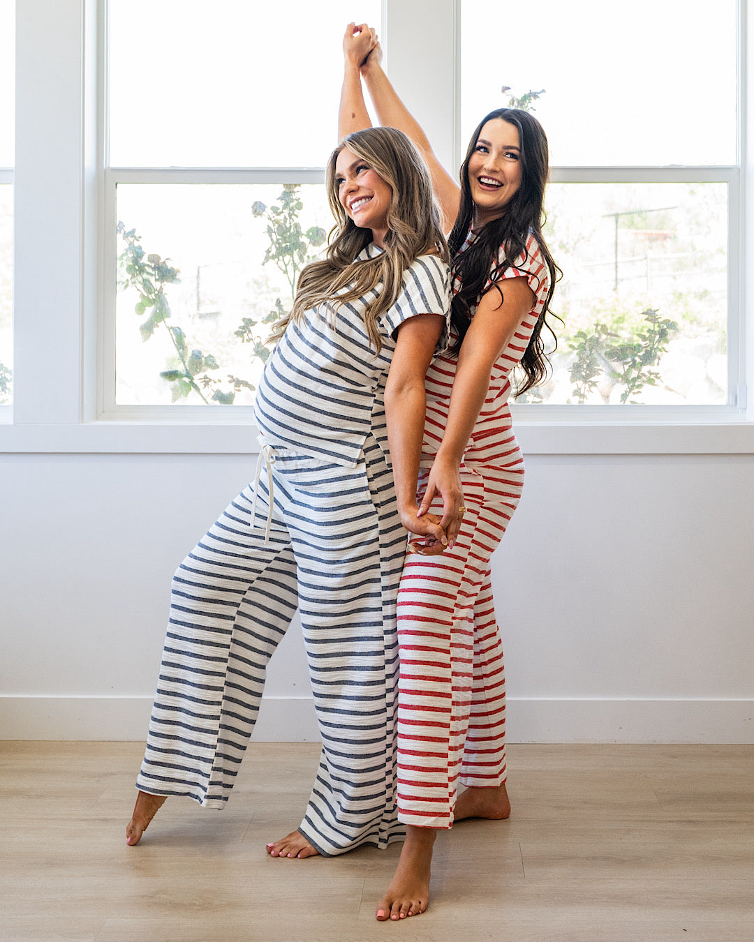 NEW! Abby Striped Textured Knit Pants - Navy