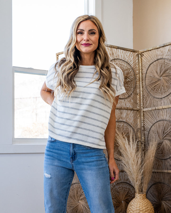 Nina Faded Striped Drop Shoulder Top - Ivory Lovely Melody
