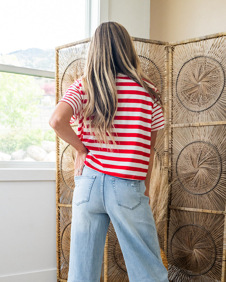 Carmen Striped Top - Cherry Wishlist