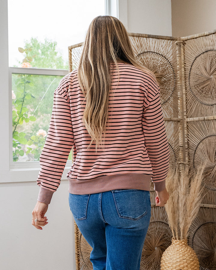 NEW! Trina Brushed Contrast Striped Pocket Top - Pink