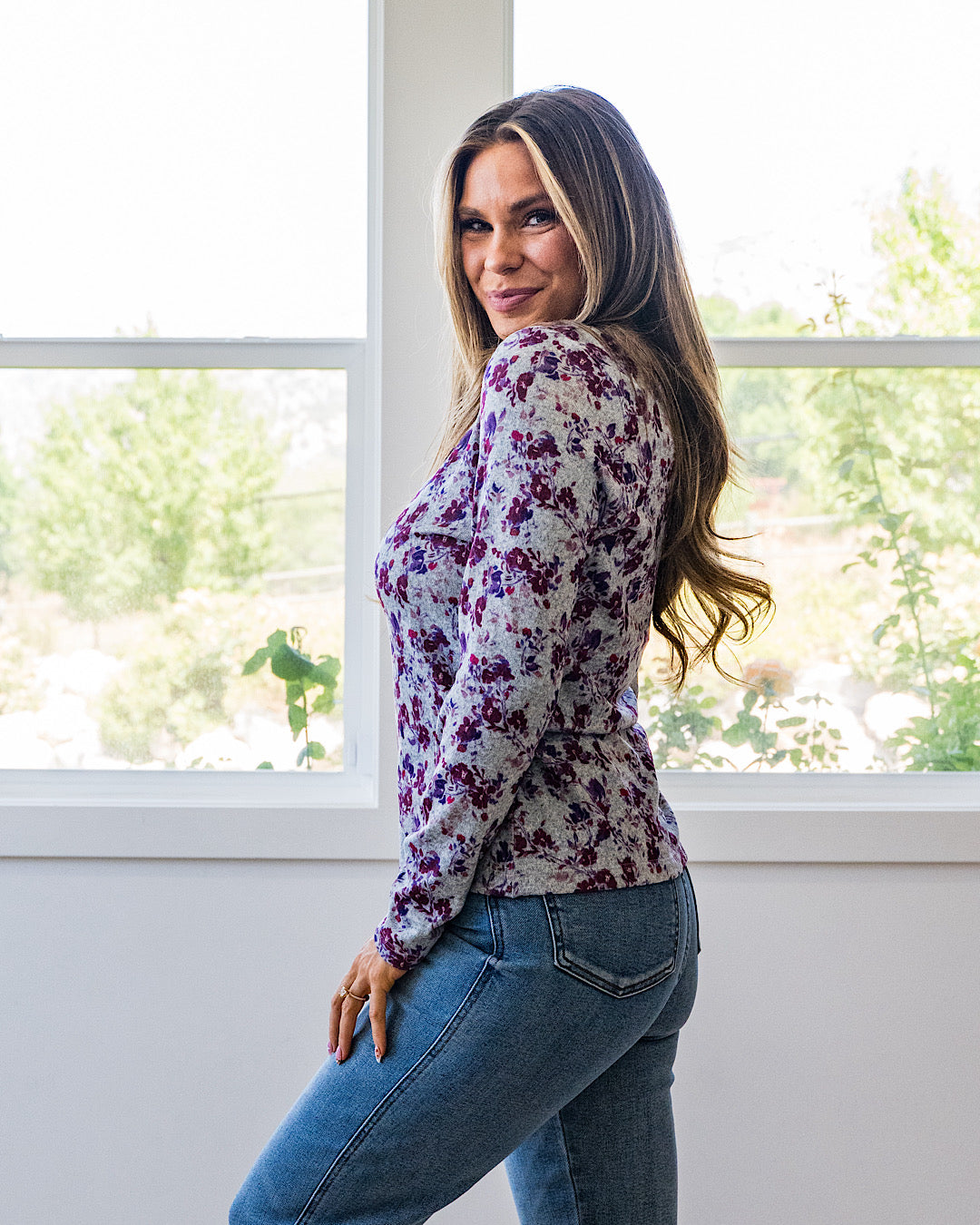 NEW! Clara Floral Knit Top - Plum Staccato