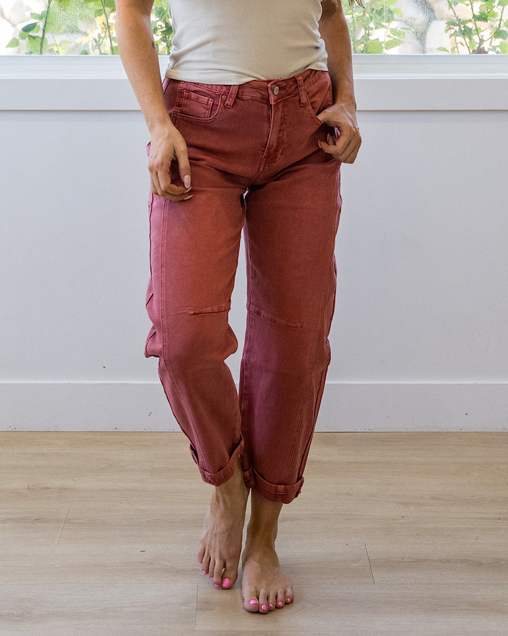 NEW! Alexandra Non Distressed Barrel Jeans - Cabernet