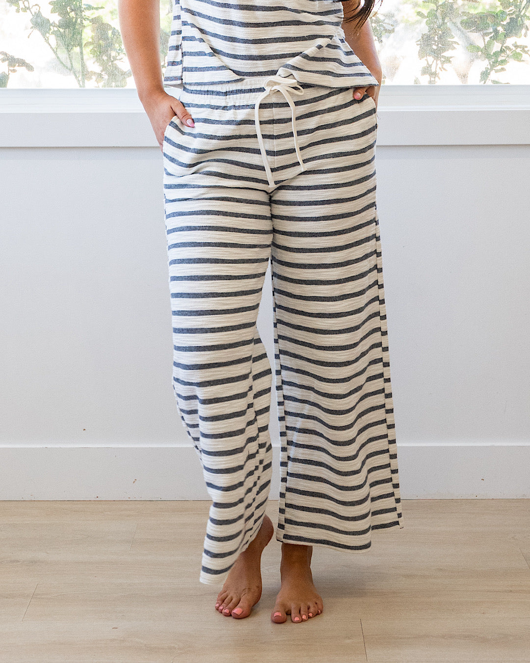 Abby Striped Textured Knit Pants - Color Options Available! Mine Navy