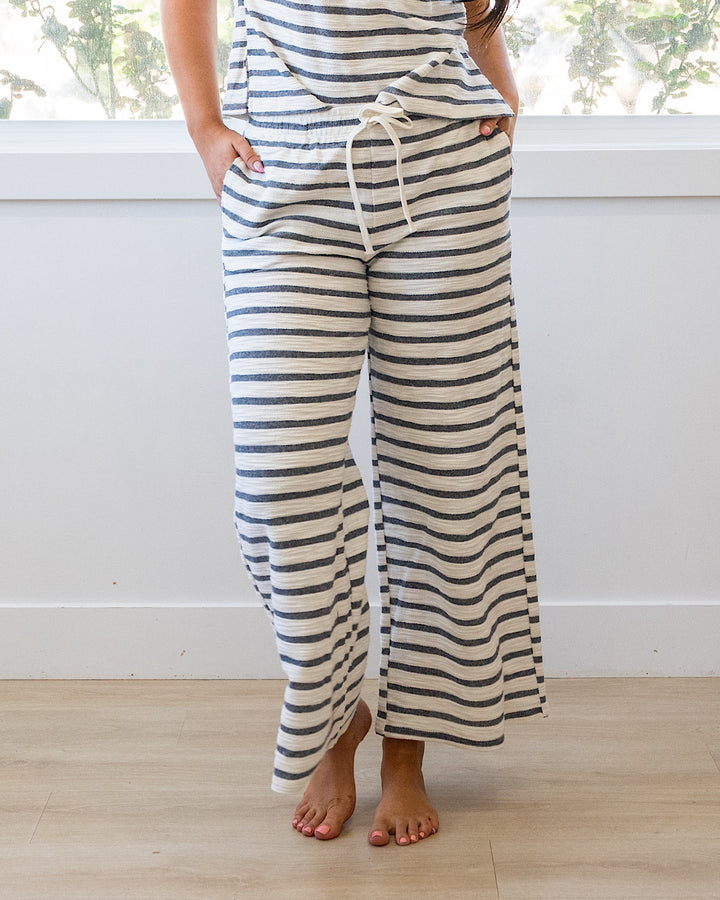 Abby Striped Textured Knit Pants - Color Options Available! Mine Navy