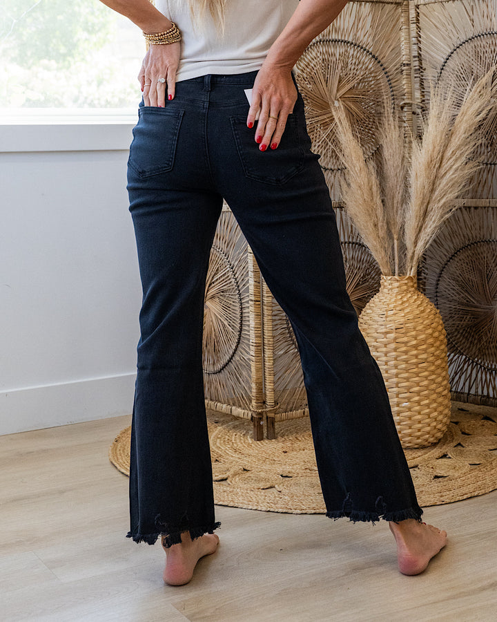 NEW! Gia Wide Leg Distressed Cropped Jeans - Black Zenana