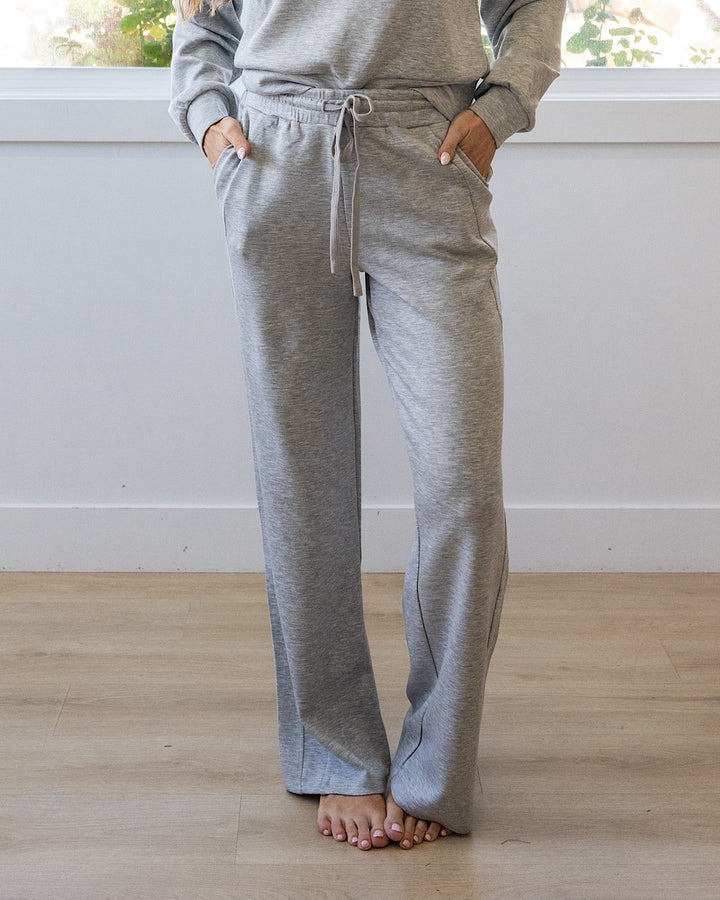 NEW! Nova Scuba Fabric Wide Leg Pants - Heather Gray