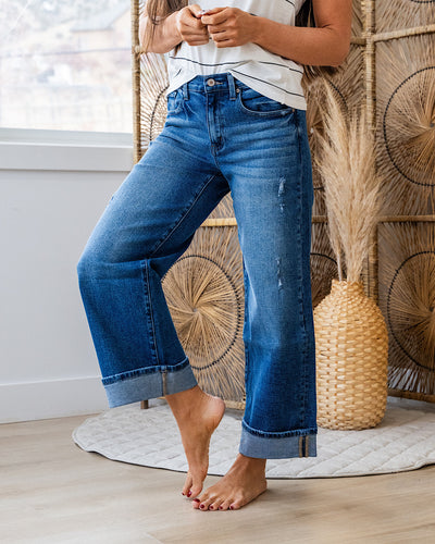 NEW! KanCan Jennifer Rolled Cuff Wide Leg Jeans KanCan