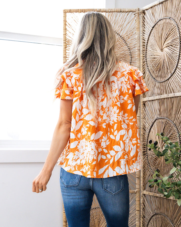 Marcie Orange Floral Ruffle Sleeve Top FINAL SALE  Ces Femme   