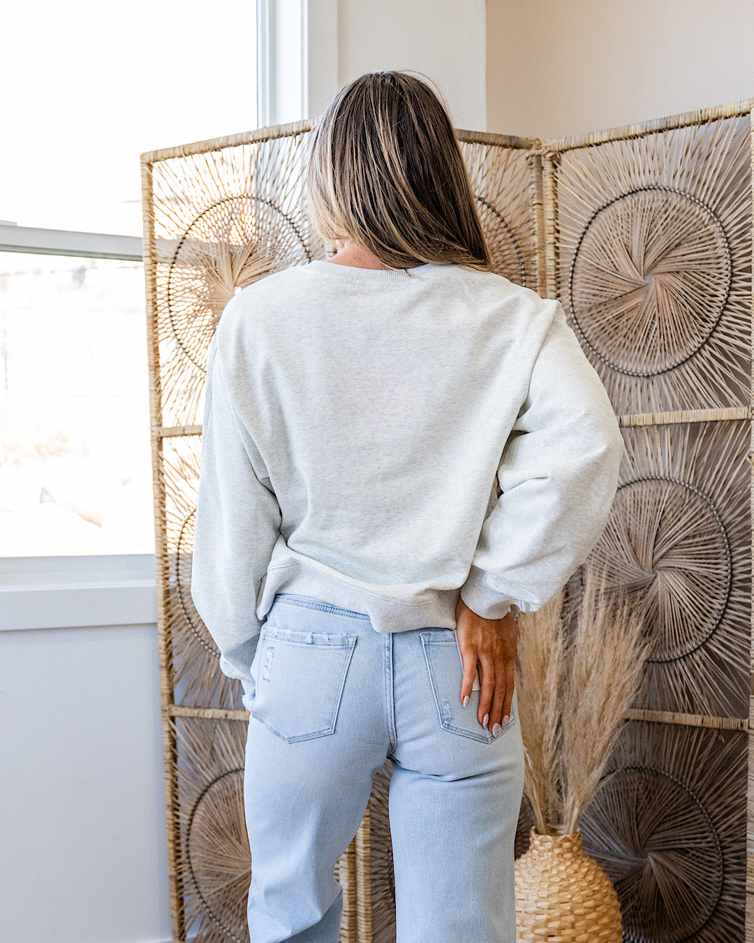 Heather Gray Sweatshirt with Pink Embroidered Ribbons Main Strip