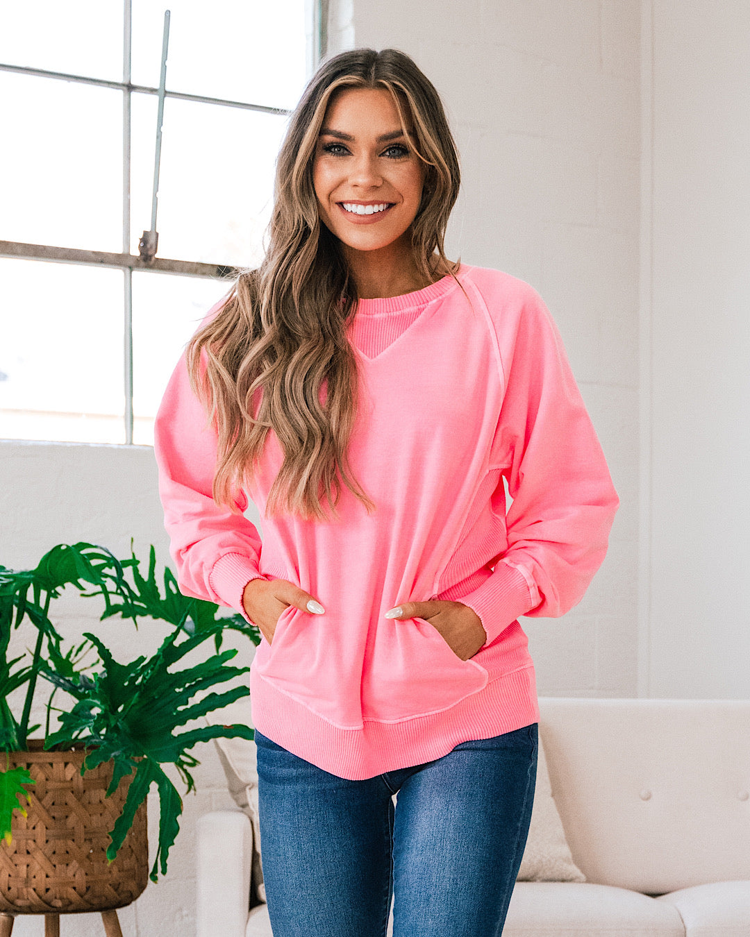 Girlfriend Crewneck Sweatshirt - Color Options Available! Zenana Bright Pink