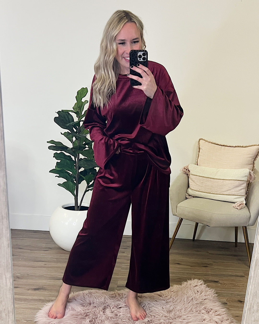 Velvet Wide Leg Pants - Wine FINAL SALE  Lovely Melody   